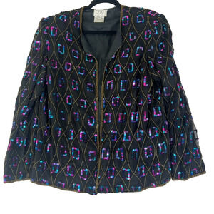 VTG J.M.C Jacket Women's Size L 100% Silk Beaded Sequin Evening Party
